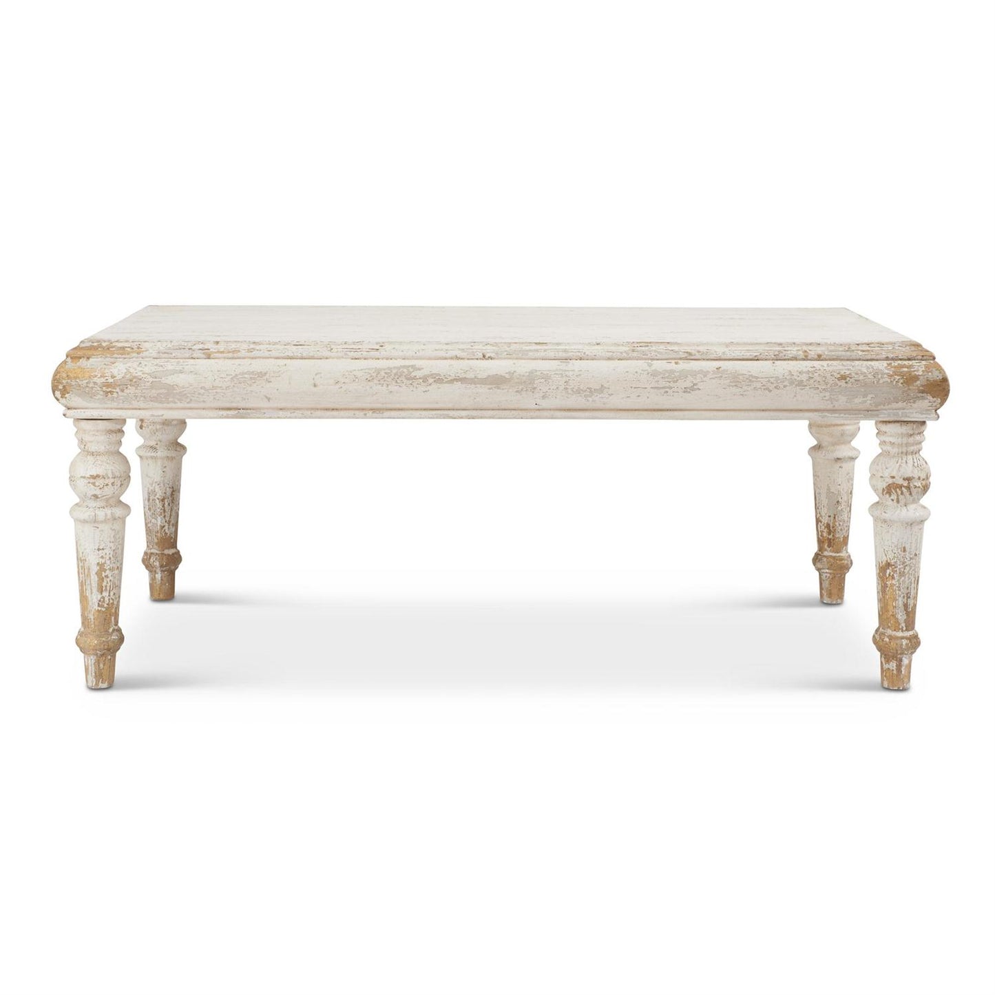 Distressed Whitewashed & Gold Wood Table Large