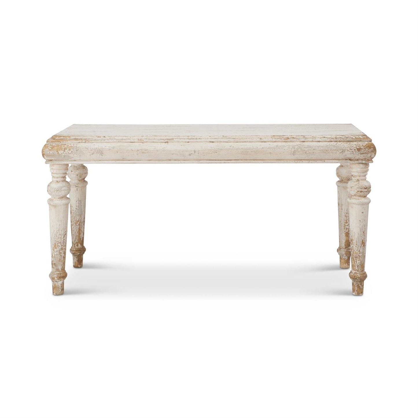 Distressed Whitewashed & Gold Wood Table Medium