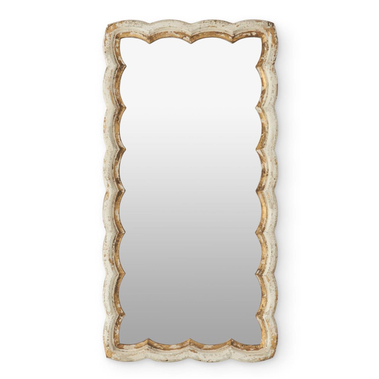 Rectangular Cream & Gold Scalloped Wood Mirror