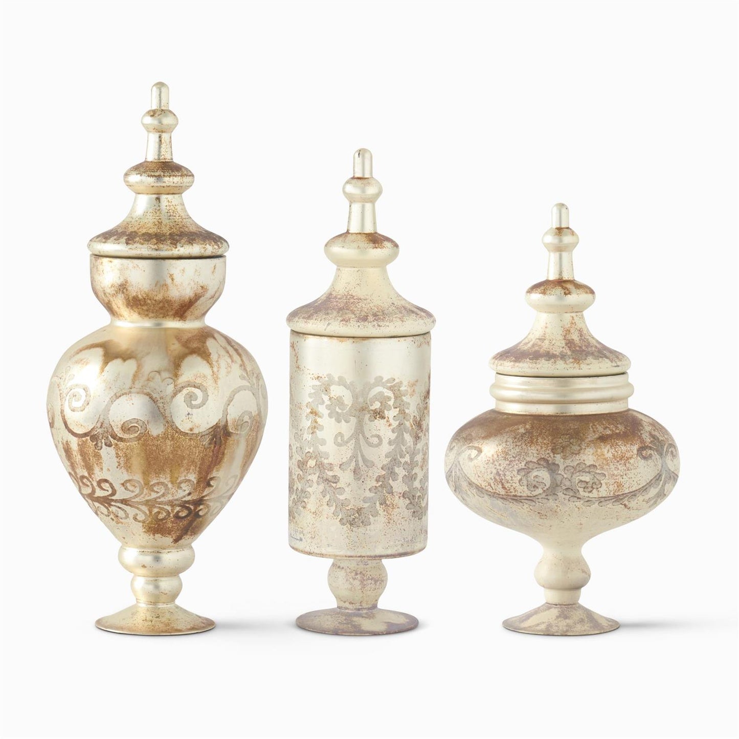 Burnt Champagne Etched Glass Apothecary Jar