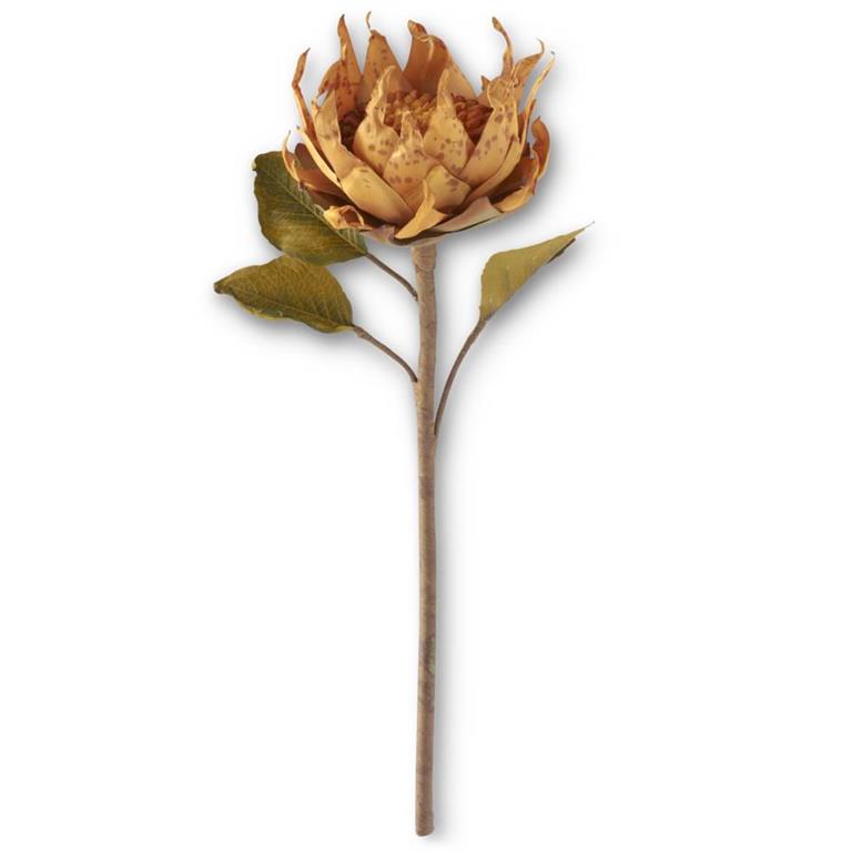 Medium Head Butterscotch Yellow Dried Silk Sunflower Stem