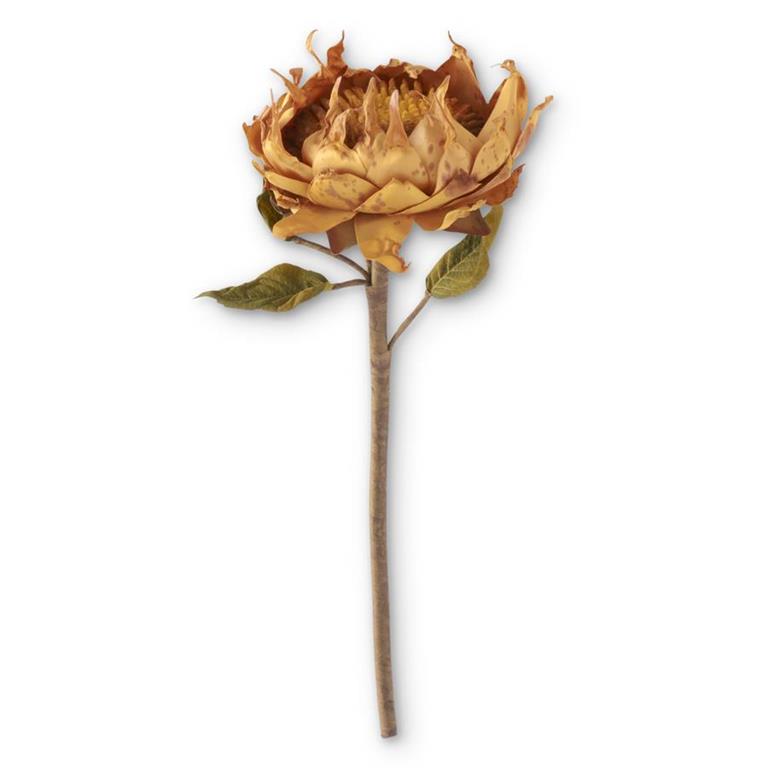 Large Head Butterscotch Yellow Dried Silk Sunflower Stem