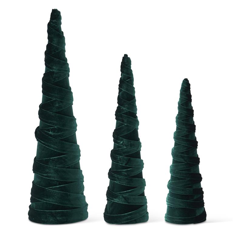 Dark Green Velvet Spiraled Fabric Cone Tree