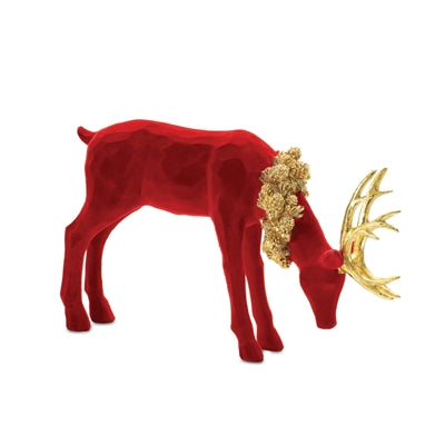Flocked Deer with Gold Wreath and Antlers