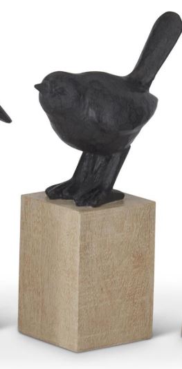 Resin Faux Cast Iron Birds on Wood Block Pedestals