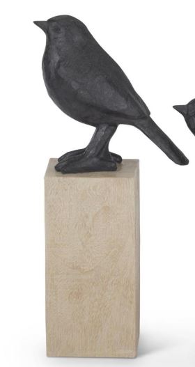 Resin Faux Cast Iron Birds on Wood Block Pedestals