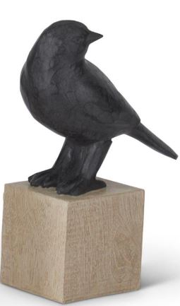 Resin Faux Cast Iron Birds on Wood Block Pedestals