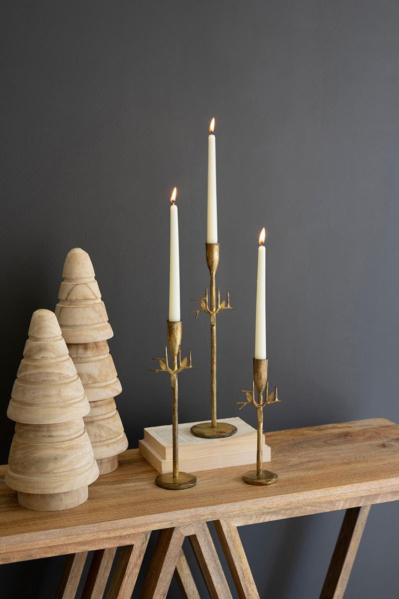 FORGED IRON DEER TAPER HOLDERS - ANTIQUE GOLD SET OF THREE