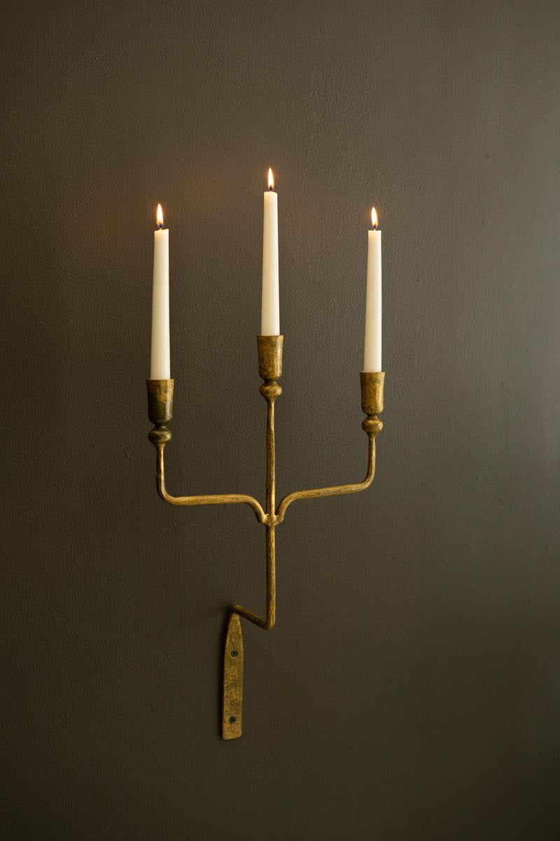 Antique Brass Triple Taper Wall Sconce