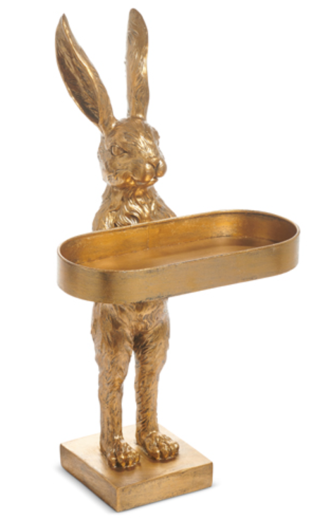 18.25" Gold Rabbit with Tray