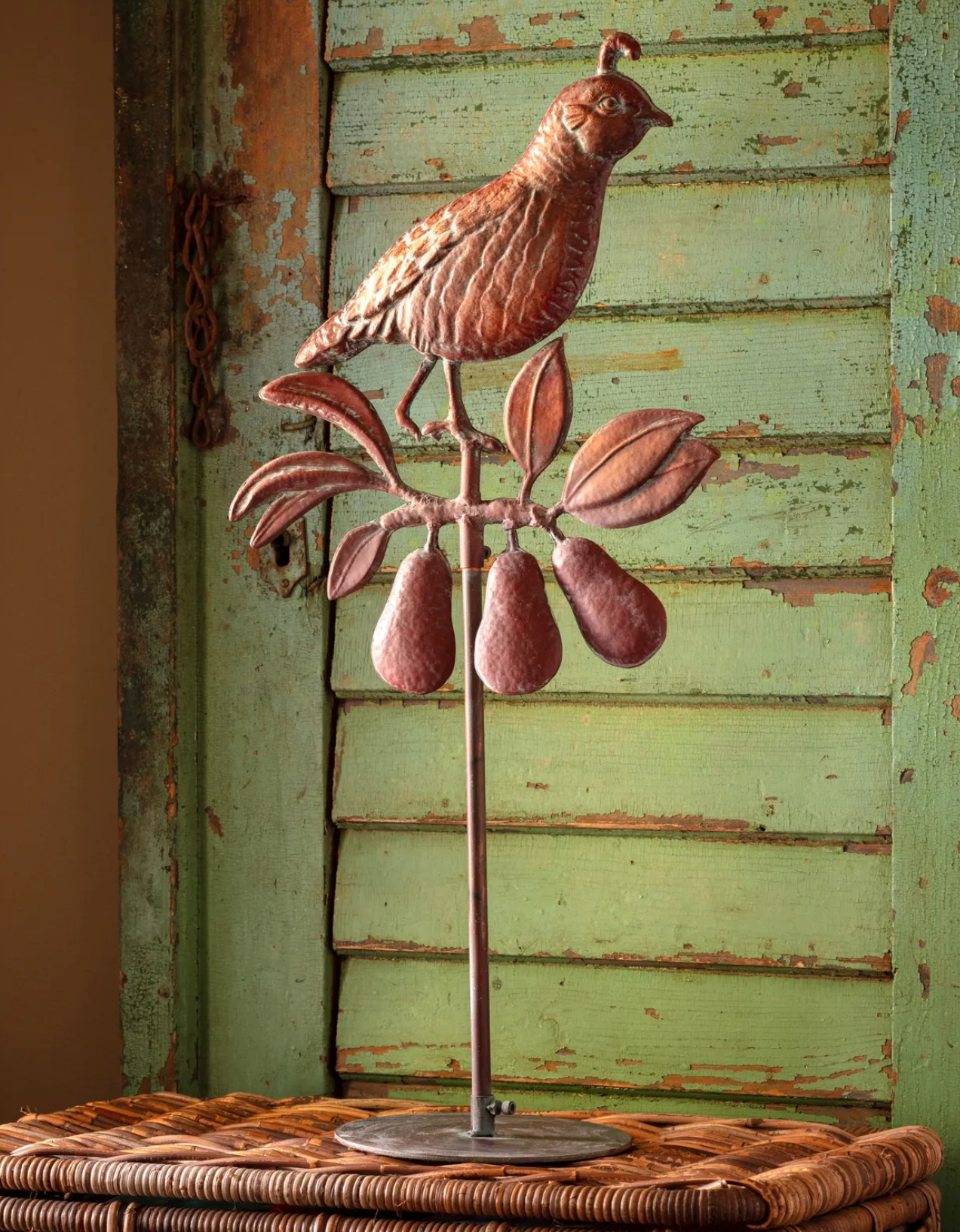 Christmas Tree Topper - Verdigris Finished Partridge in Pear Tree with Stand