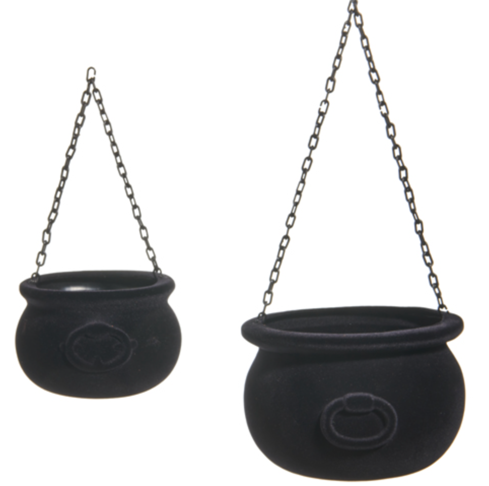 Black Flocked Cauldrons with Trick or Treat Bows