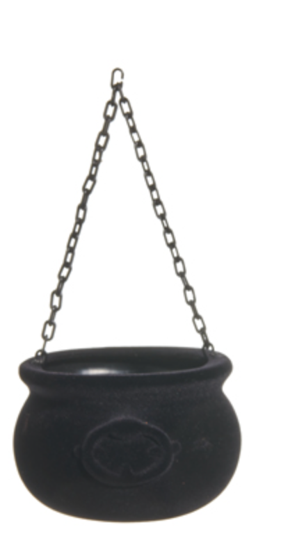 Black Flocked Cauldrons with Trick or Treat Bows