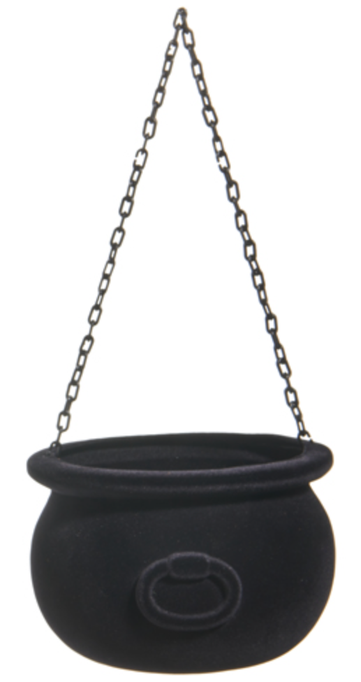 Black Flocked Cauldrons with Trick or Treat Bows