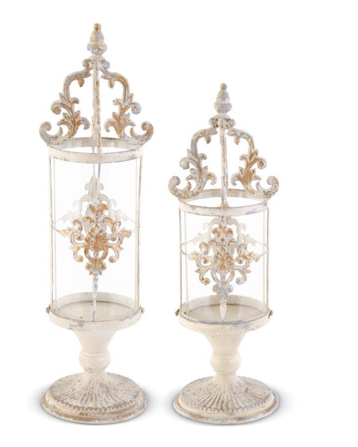 Cream Gray & Gold Ornate Metal Hurricanes