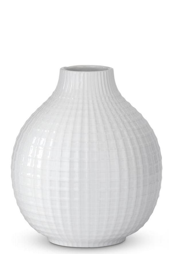 Glossy White Ceramic Grid Vases