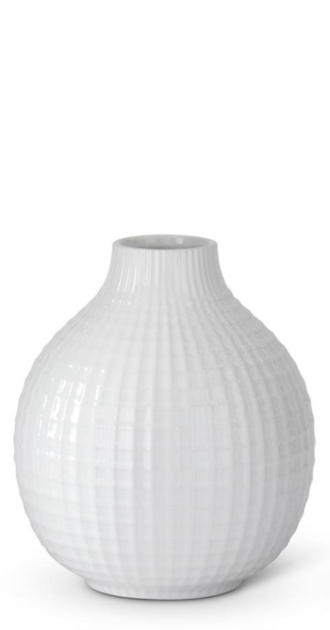 Glossy White Ceramic Grid Vases