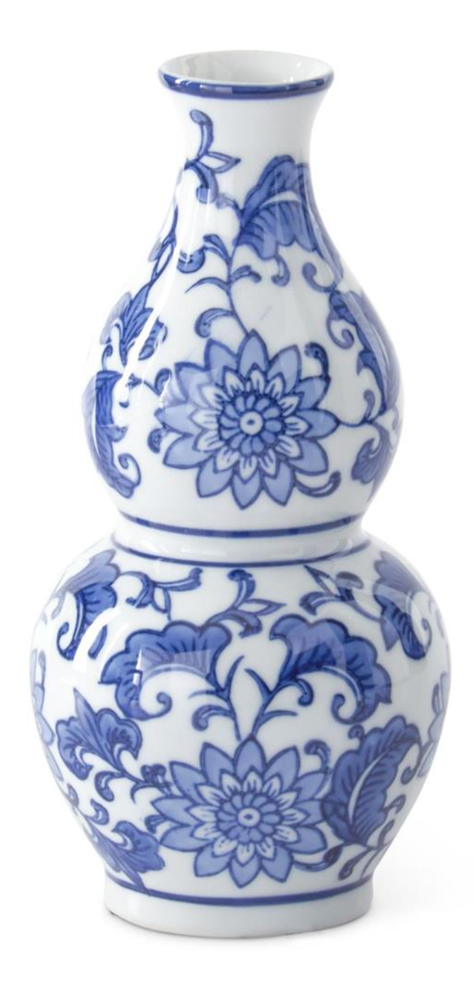 Blue & White Ceramic Chinoiserie Bud Vases