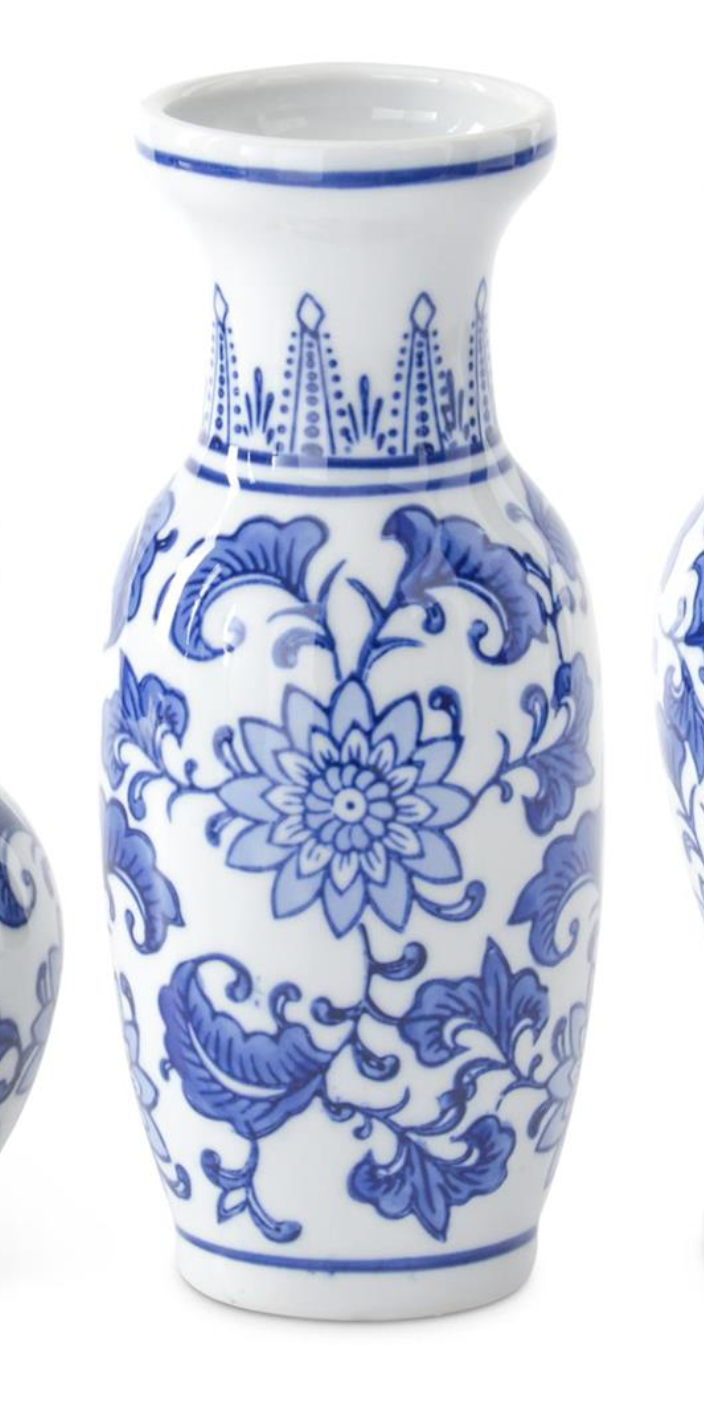 Blue & White Ceramic Chinoiserie Bud Vases