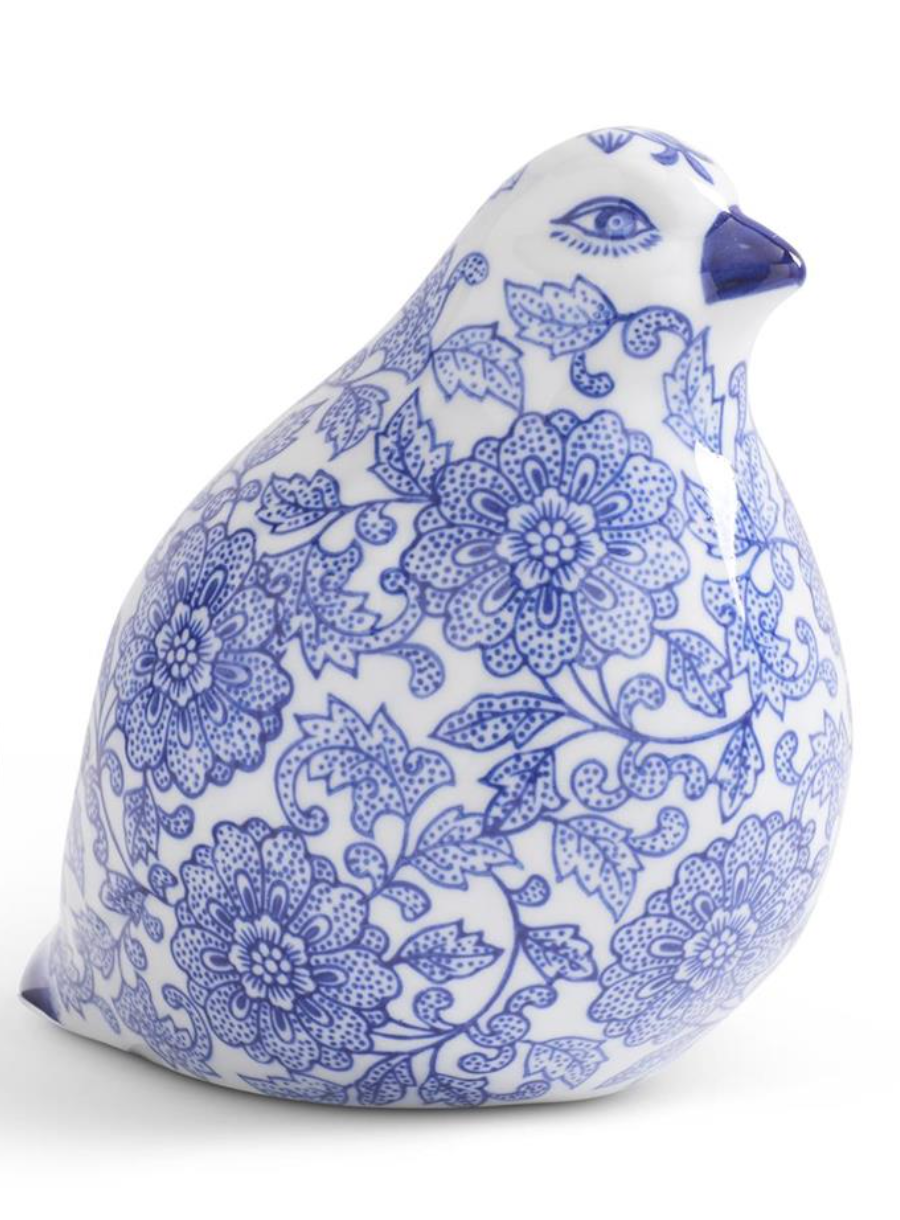 Blue & White Chinoiserie Porcelain Sitting Bird