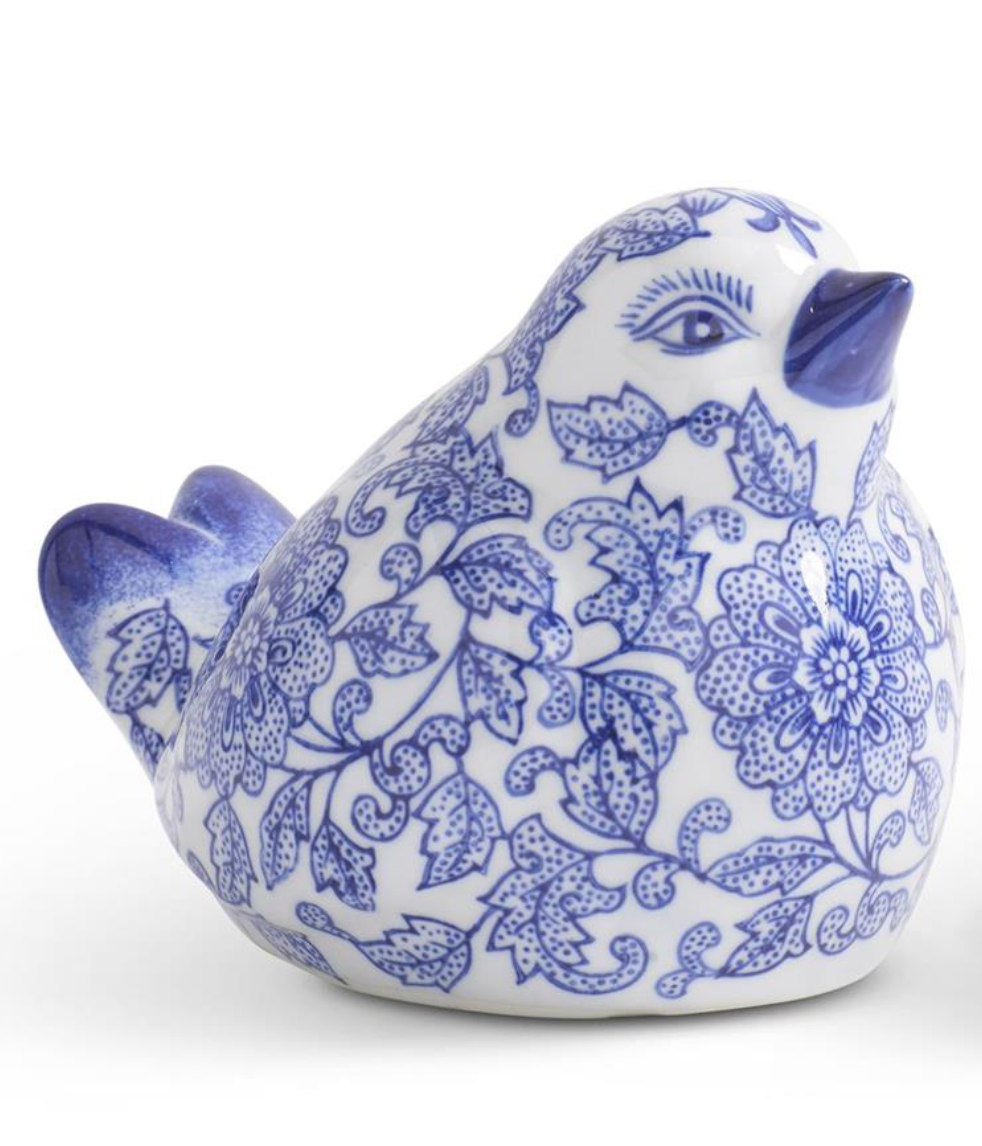 Blue & White Chinoiserie Porcelain Sitting Bird