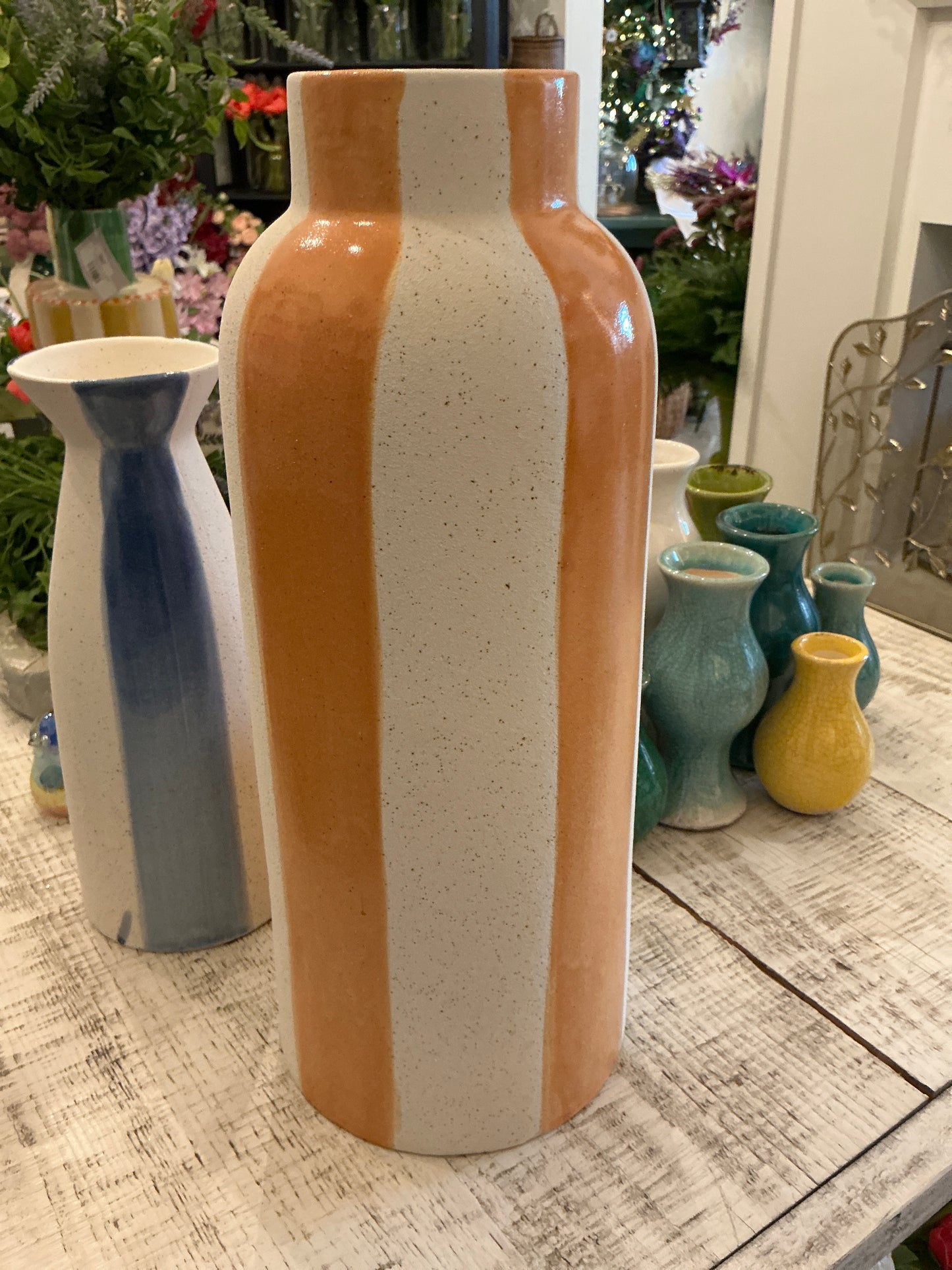 CERAMIC COLORED STRIPED VASES - Tall Orange