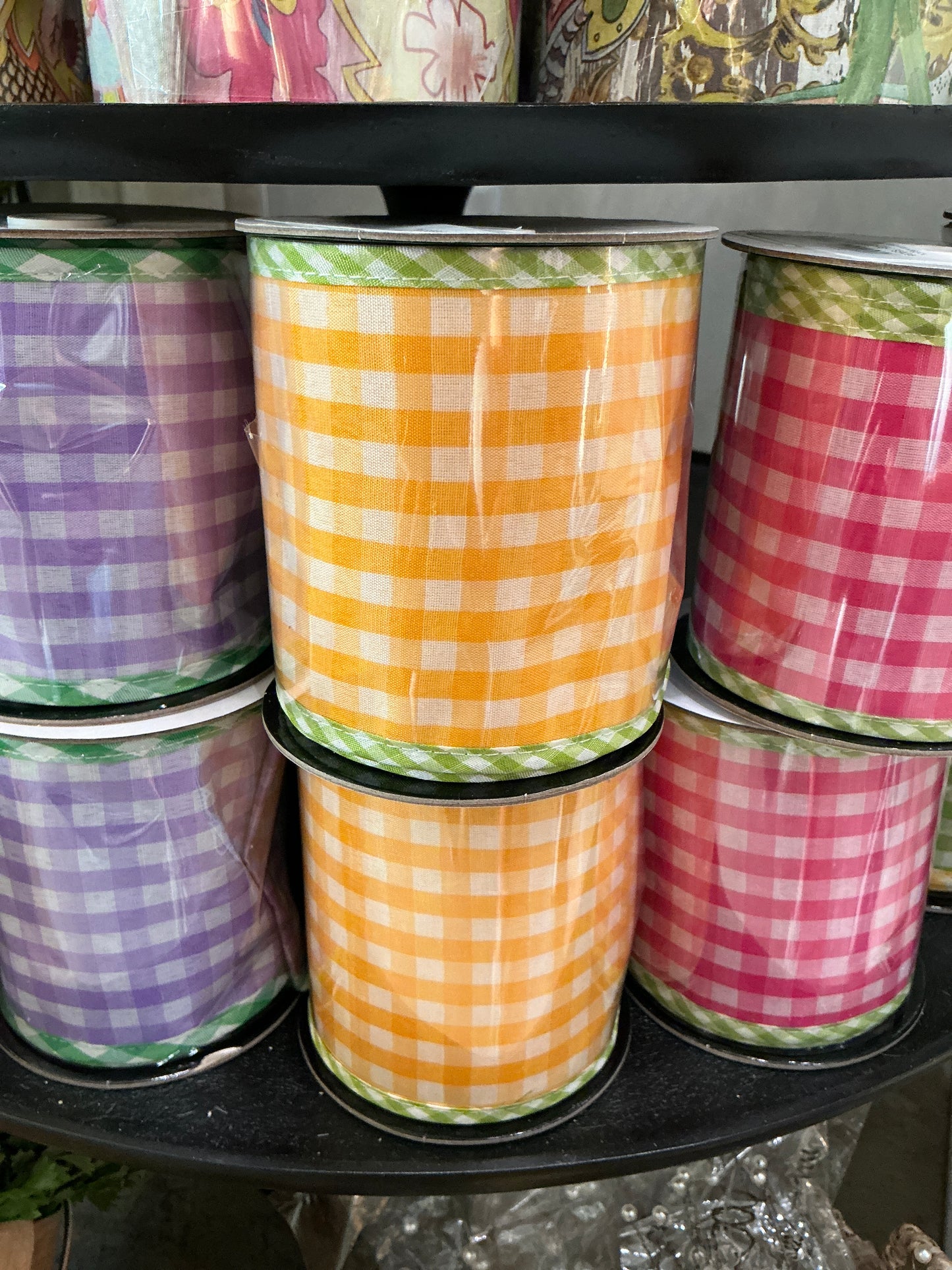 YEGR 4"X5Y SPRING GINGHAM W/BORDER RIBBON