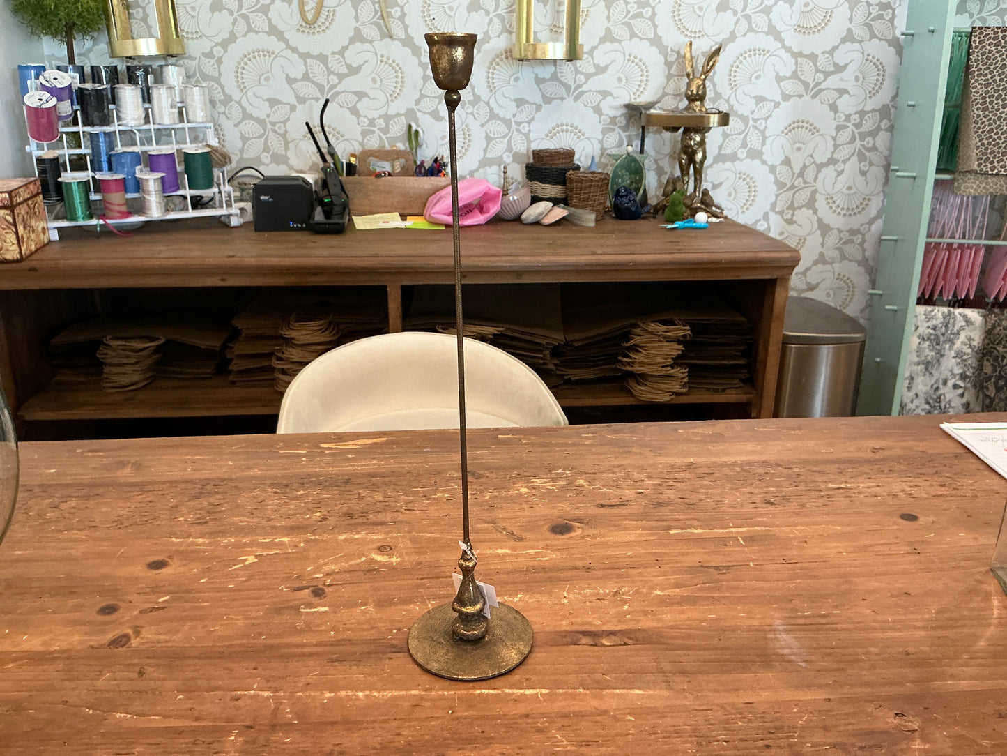 TALL ANTIQUE BRASS TAPER CANDLE HOLDER