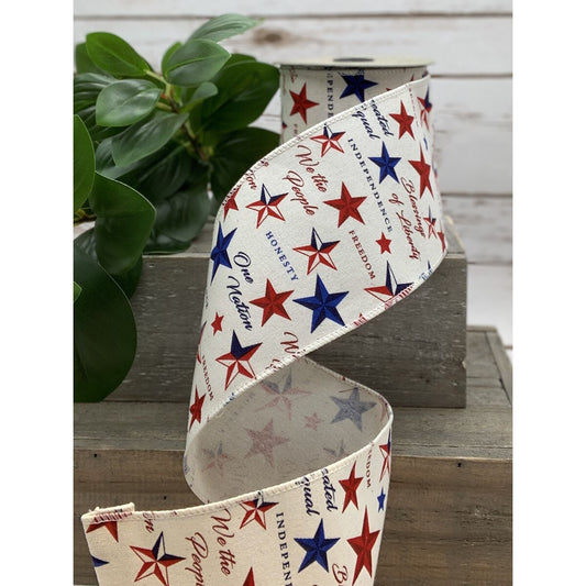 Faux linen patriotic stars, red-ivory-blue 4“ x 10yds