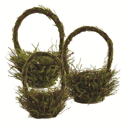 Round Mossy Twig Basket with Handles