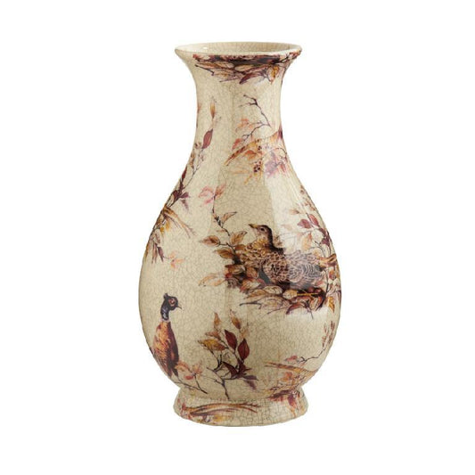 White Crackled Ceramic Pheasant Vase