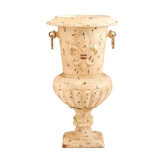 Distressed Cream Fleur De Lis Urn