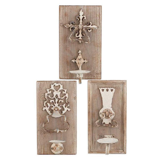 Wood & Metal Wall Sconce Candleholders