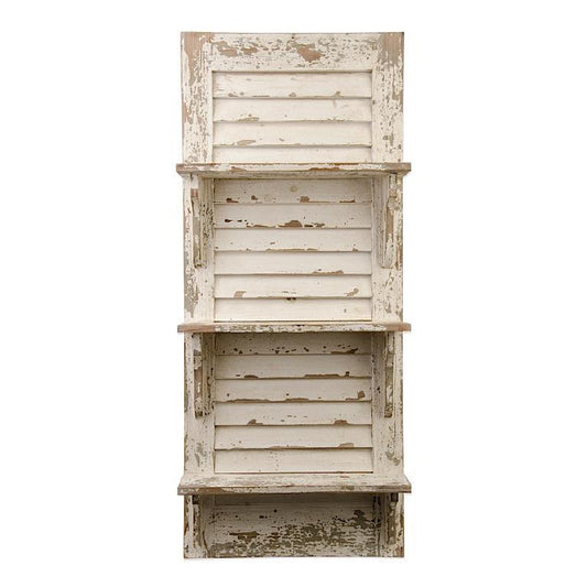 Distressed White Wood Shuttered Shelf Unit