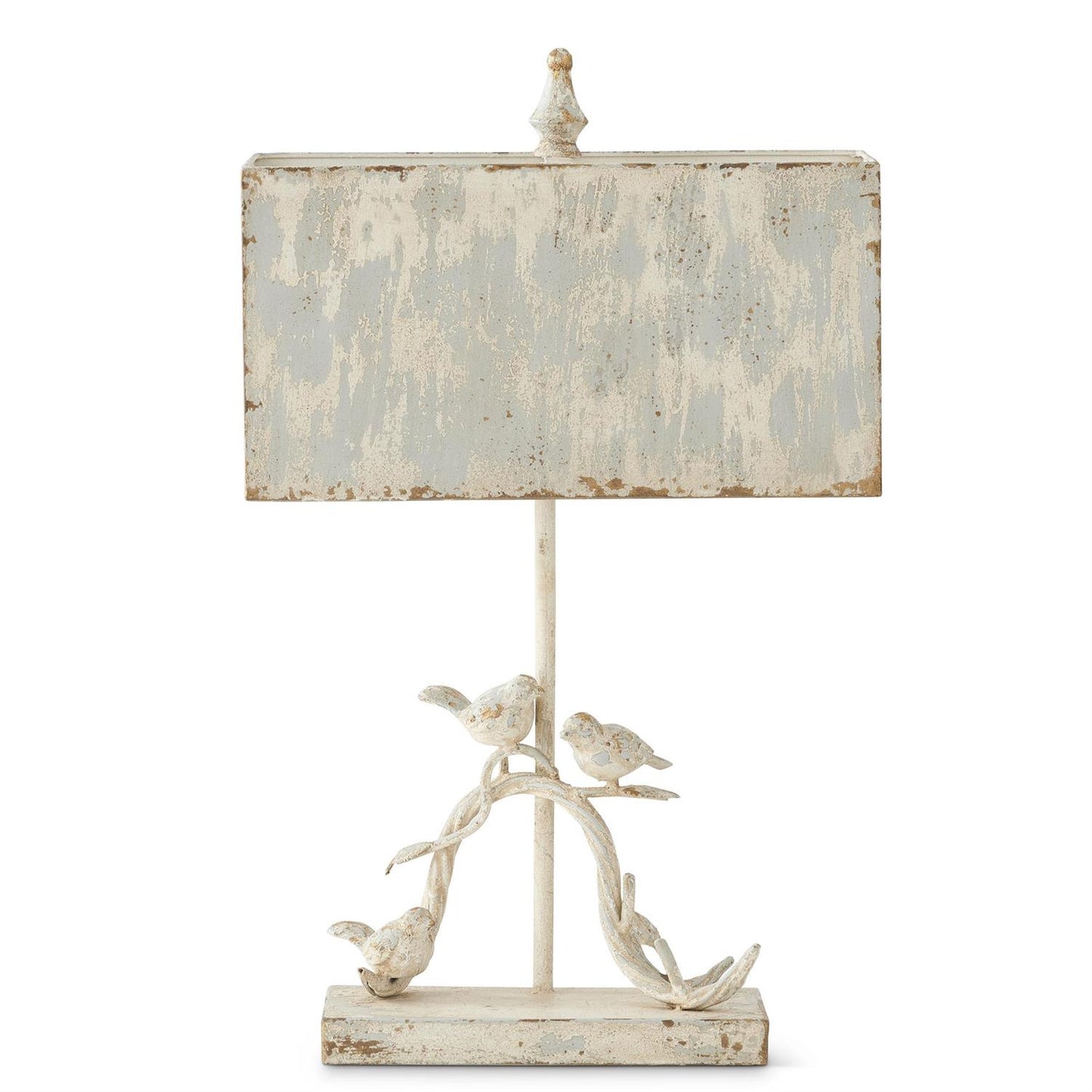 Whitewashed Metal Birds Lamp with Light Blue Shade