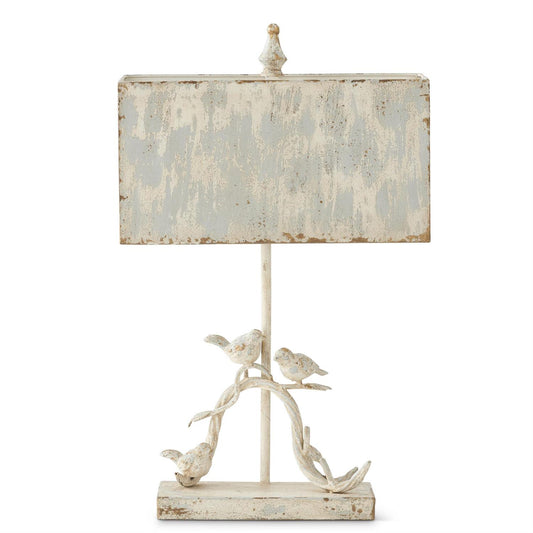 Whitewashed Metal Birds Lamp with Light Blue Shade