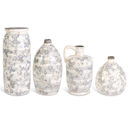 Crackled Cream and Gray Floral Vase