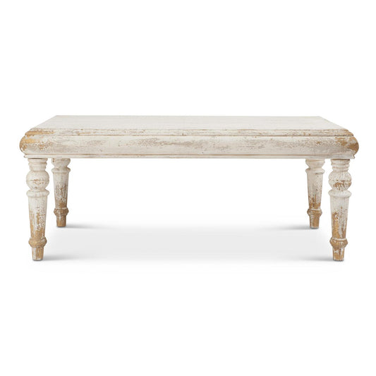 Distressed Whitewashed & Gold Wood Table Large