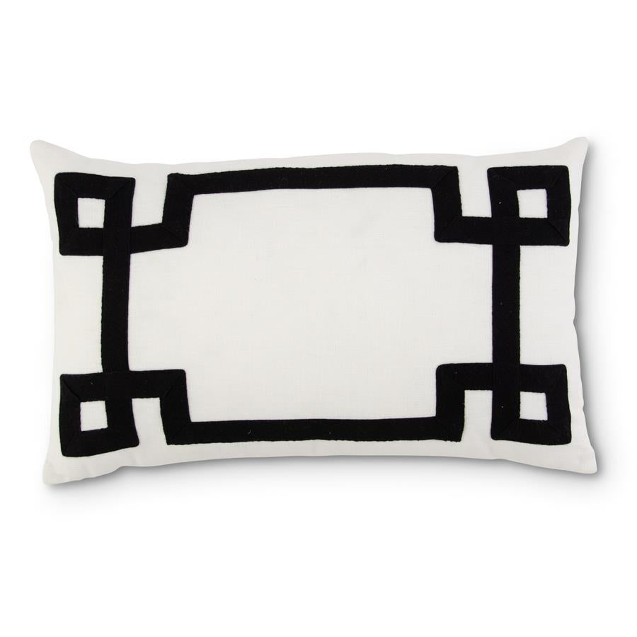 White Linen Pillow with Black Geometric Pattern