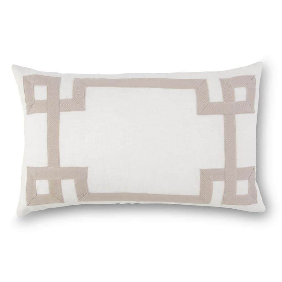 White Linen Pillow with Tan Geometric Pattern