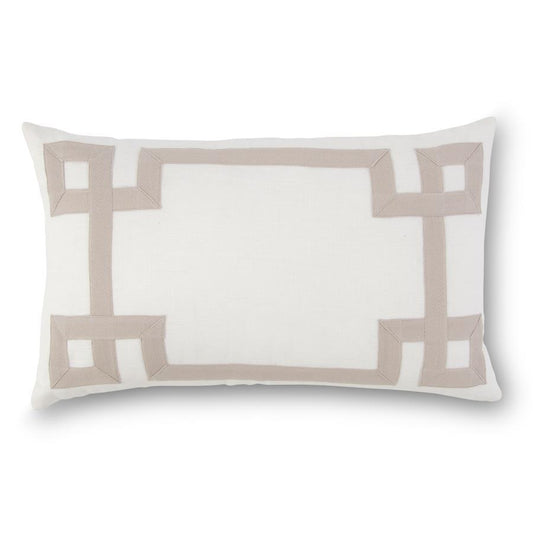 White Linen Pillow with Tan Geometric Pattern