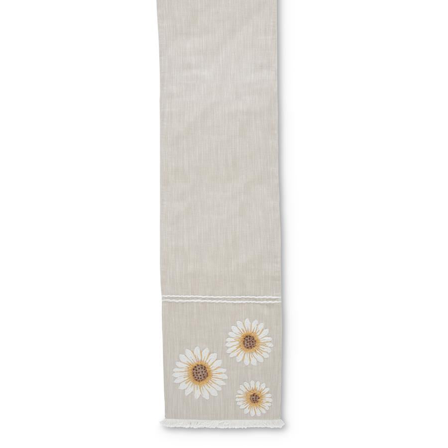 Tan Linen Table Runner w/Embroidered Sunflowers