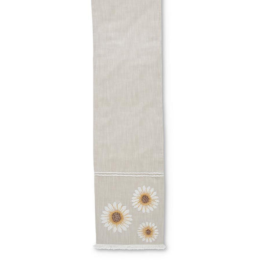 Tan Linen Table Runner w/Embroidered Sunflowers