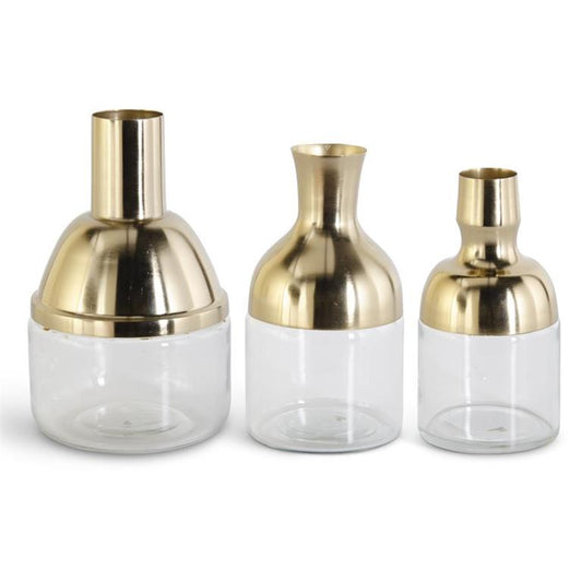 Metal & Clear Glass Long Neck Vases