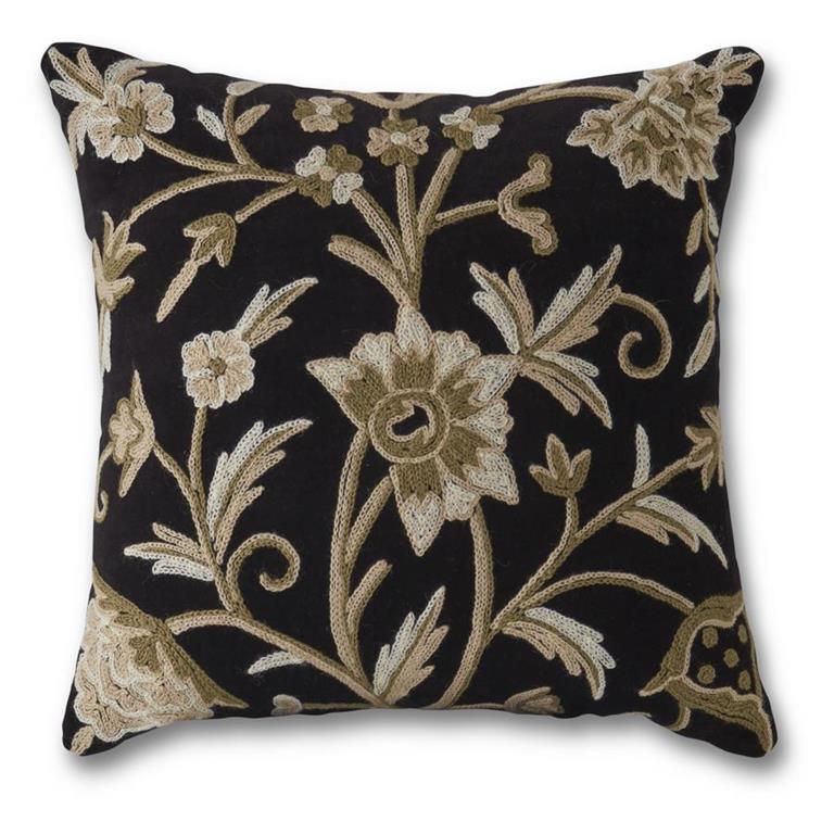 Hand Embroidered Black with Gray Floral