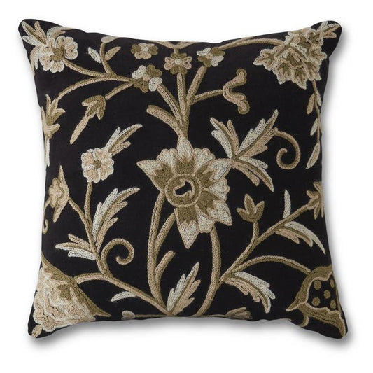 Hand Embroidered Black with Gray Floral