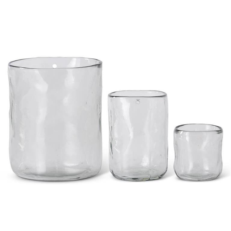 Hand-blown Round Clear Glass Hanging Vase