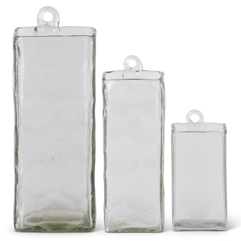 Hand-blown Square Clear Glass Hanging Vase - 1.25L