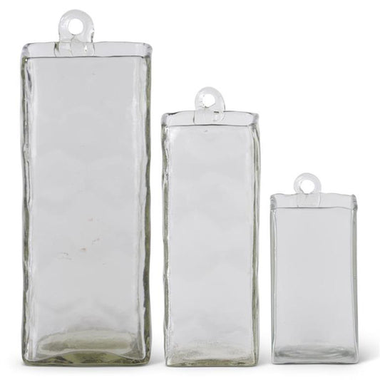 Hand-blown Square Clear Glass Hanging Vase - 1.25L