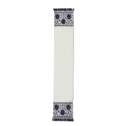 Blue & White Embroidered Mandala Table Runner